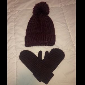 Pom-Pom Beanie & Fleece Mittens Set
